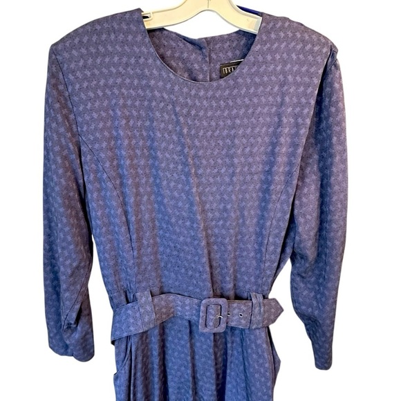 Braun Style Vintage A Line Dark Blue Long Sleeve Belt Dress Conservative M - Picture 3 of 8